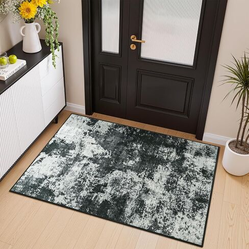 Merelax 2x6 Entryway Long Runner Area Rug, Black Washable Modern Abstract Entry Rugs for Kitchen Bedroom Hallways Living Room, Non Slip Carpet for Indoor Door High Traffic Family Room Decor in Kuwait