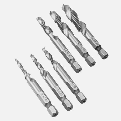 مجموعة حنفية مثقاب مكونة من 6 قطع و6 مقاسات، مجموعة حنفية مثقاب 3 في 1، شطب إزالة الأزيز للحفر، الطول 2.13 بوصة - 2.2 بوصة للخدمة الميكانيكية وتجميع الأثاث in Kuwait