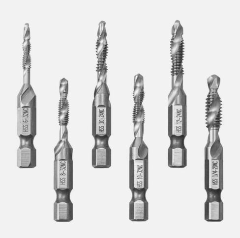 مجموعة حنفية مثقاب مكونة من 6 قطع و6 مقاسات، مجموعة حنفية مثقاب 3 في 1، شطب إزالة الأزيز للحفر، الطول 2.13 بوصة - 2.2 بوصة للخدمة الميكانيكية وتجميع الأثاث in Kuwait