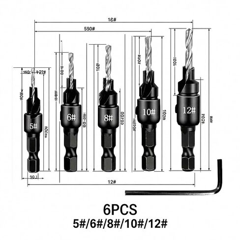 Set of 6 Countersink Drill Bits for Woodworking Hand Tools in Kuwait