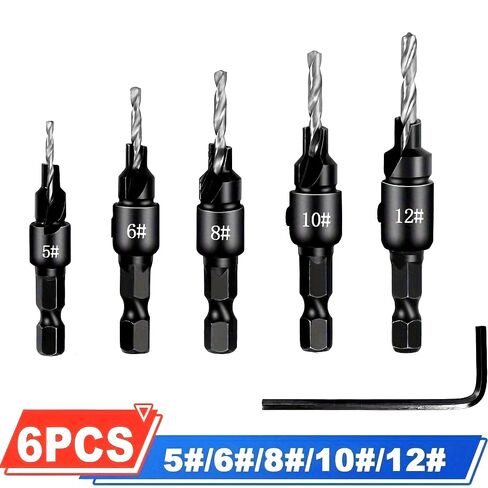 Set of 6 Countersink Drill Bits for Woodworking Hand Tools in Kuwait