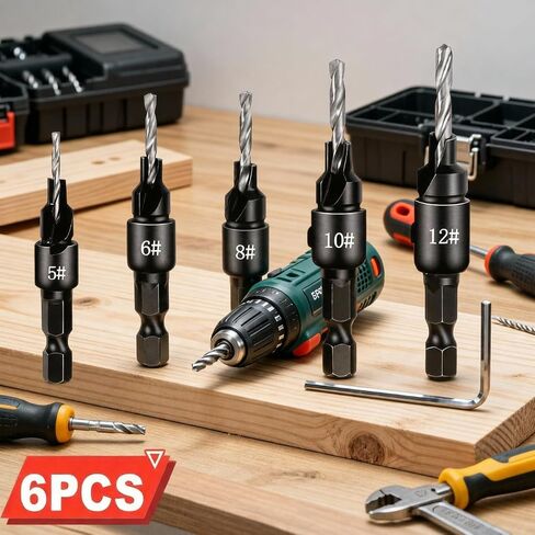 Set of 6 Countersink Drill Bits for Woodworking Hand Tools in Kuwait
