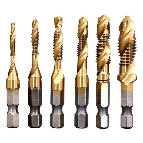 6PCS Hex Shank Combination Drill and Tap Set, Spiral Thread Taper Composite Drilling Screw Tapping Tool Set Kit in Kuwait