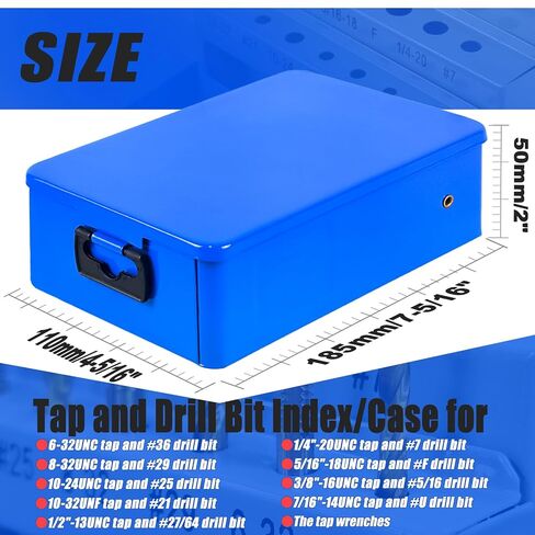Tap and Drill Index/Case, Tap Drill Bit Index Box, Empty Metal Case for #6-32 - 1/2"-13 UNC (9 Sizes) in Kuwait