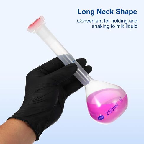 PATIKIL 3Pcs Volumetric Flask, 25ml, 50ml, 100ml Polypropylene Graduated Volumetric Measuring Flask with Red Plug Cap Tolerance 0.3ml for Laboratory Science Experiment, Clear in Kuwait
