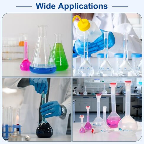 PATIKIL 3Pcs Volumetric Flask, 25ml, 50ml, 100ml Polypropylene Graduated Volumetric Measuring Flask with Red Plug Cap Tolerance 0.3ml for Laboratory Science Experiment, Clear in Kuwait