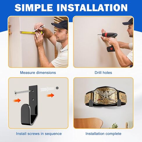 Wrestling Championship Belt Display Holder - Horizontal Wall Mount for Boxing & Martial Arts Belts, Title Belts Organizer Holder for Wall, WWE-Style Title Hanger in Kuwait
