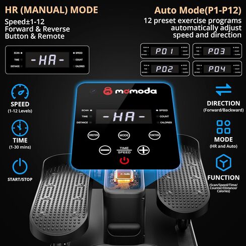 MOMODA Under Desk Elliptical Machine, 2 in 1 Electric Seated Pedal Exerciser with 12 Adjustable for Senior & Home & Office, Forward & Reverse, Manual & Auto in Kuwait