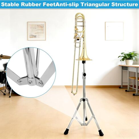 Earthtec Silver Folding Trombone Stand Retractable Height Adjustment, Triangular Stable Construction for Standard-sized Trombone in Saudi Arabia