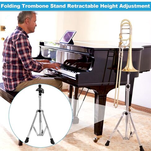 Earthtec Silver Folding Trombone Stand Retractable Height Adjustment, Triangular Stable Construction for Standard-sized Trombone in Saudi Arabia