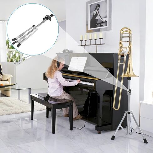 Earthtec Silver Folding Trombone Stand Retractable Height Adjustment, Triangular Stable Construction for Standard-sized Trombone in Saudi Arabia