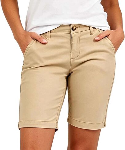 Bermuda Shorts for Women Mid Rise Trendy Straight Fit Casual Dressy Work Shorts with Pockets Summer Chino Shorts in Kuwait
