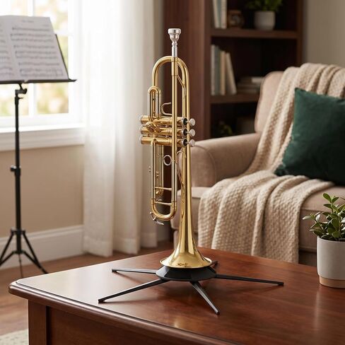 Trumpet Stand, Foldable Removable Metal Bracket with Rotating Screws, Black Plastic Felt, Portable Stable Support Holder, 5 Legs, for Trumpet Flute in Kuwait
