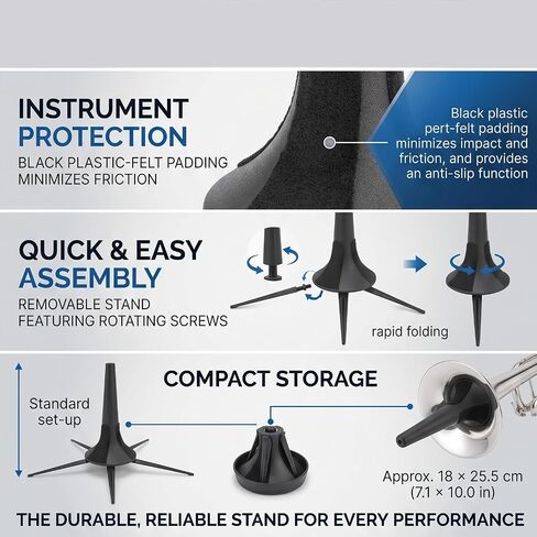 Trumpet Stand, Foldable Removable Metal Bracket with Rotating Screws, Black Plastic Felt, Portable Stable Support Holder, 5 Legs, for Trumpet Flute in Kuwait