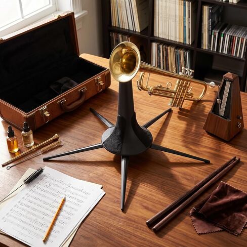 Trumpet Stand, Foldable Removable Metal Bracket with Rotating Screws, Black Plastic Felt, Portable Stable Support Holder, 5 Legs, for Trumpet Flute in Kuwait