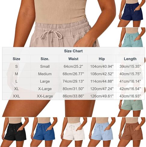 Womens Beach Shorts Drawstring Elastic High Waisted Casual Summer Shorts Comfy Vacation Clothes with Pockets in Kuwait