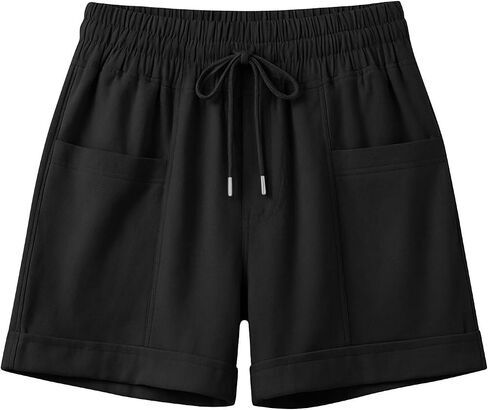 Womens Beach Shorts Drawstring Elastic High Waisted Casual Summer Shorts Comfy Vacation Clothes with Pockets in Kuwait