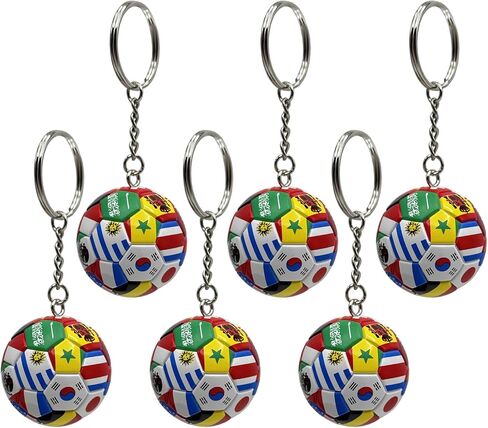 6pcs National Flags Football Keychain, World Cup Soccer Ball Key Chain, Sports Souvenir Carnival Reward Keychains Soccer Ball Hanging for Cars Party gifts Sports Ball Keychain in Kuwait
