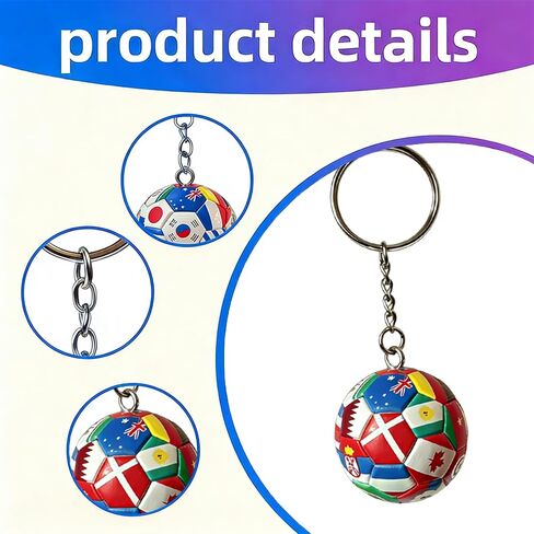 6pcs National Flags Football Keychain, World Cup Soccer Ball Key Chain, Sports Souvenir Carnival Reward Keychains Soccer Ball Hanging for Cars Party gifts Sports Ball Keychain in Kuwait