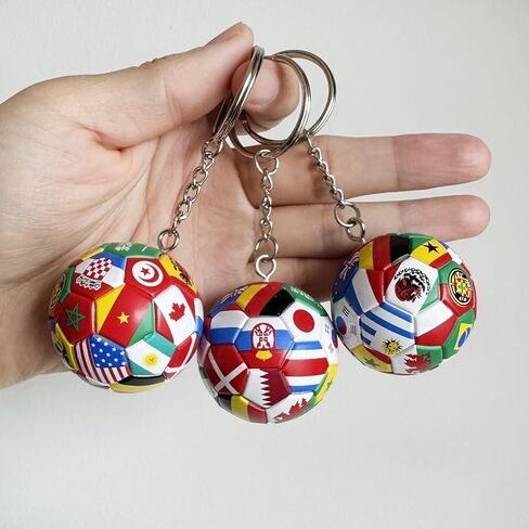 6pcs National Flags Football Keychain, World Cup Soccer Ball Key Chain, Sports Souvenir Carnival Reward Keychains Soccer Ball Hanging for Cars Party gifts Sports Ball Keychain in Kuwait