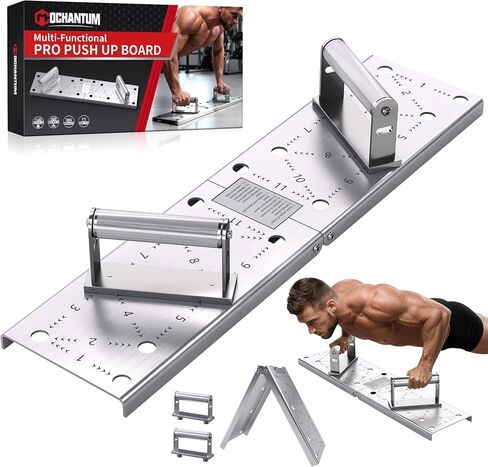 Heavy Duty Stainless Steel Push Up Board, 11-in-1 Foldable Pushup Board | 304 stainless steel, 600 lb capacity, non-slip handles, silicone mat, foldable design in Kuwait