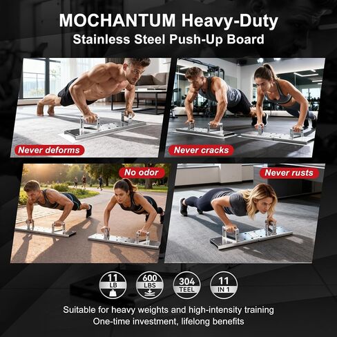 Heavy Duty Stainless Steel Push Up Board, 11-in-1 Foldable Pushup Board | 304 stainless steel, 600 lb capacity, non-slip handles, silicone mat, foldable design in Kuwait