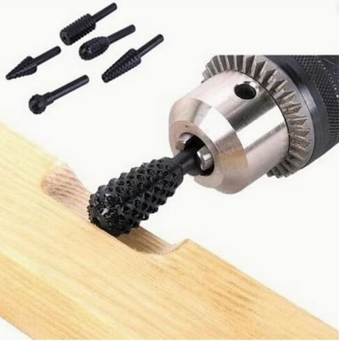 5PCS 1/4" 6mm Rotary Rasp Drill Bit Set for Wood, Drill Sanding Bits for Grinding Polishing Engraving, Home Improvement Woodworking Tools in Kuwait