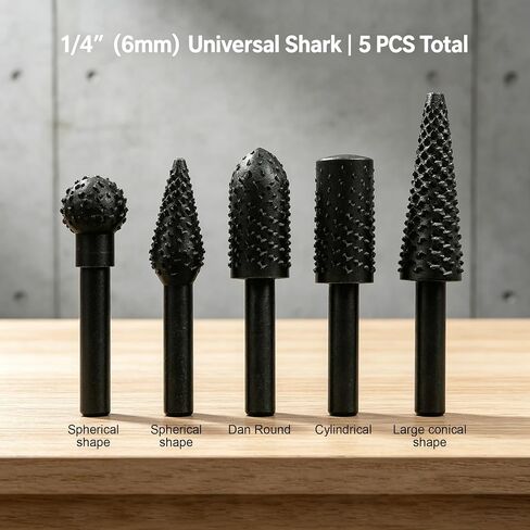 5PCS 1/4" 6mm Rotary Rasp Drill Bit Set for Wood, Drill Sanding Bits for Grinding Polishing Engraving, Home Improvement Woodworking Tools in Kuwait