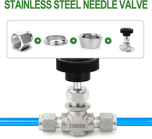 TAISHER 1PCS 316 Stainless Steel Compression Straight Needle Valve 1/4" x 1/4" Tube For Flow Control Water, Gas, Oil in Kuwait