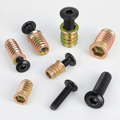 Threaded Inserts and Bolts Set, 40 Sets, 1/4-20 x 19/32" Threaded Inserts for Wood, 1/4-20 x 3/4" Furniture Screws, 1/4 Bolt Flat Head 304 Stainless Steel, Hex Socket Drive, 2Pcs Hex Wrench in Kuwait