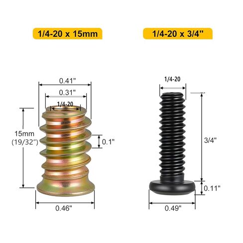 Threaded Inserts and Bolts Set, 40 Sets, 1/4-20 x 19/32" Threaded Inserts for Wood, 1/4-20 x 3/4" Furniture Screws, 1/4 Bolt Flat Head 304 Stainless Steel, Hex Socket Drive, 2Pcs Hex Wrench in Kuwait