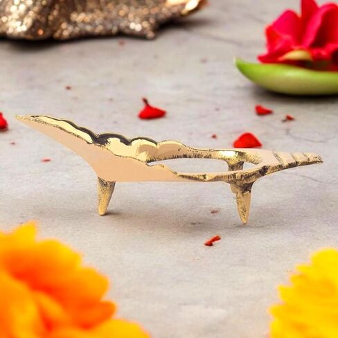 SATVIK - 4-4.5 INCH - Elegant Brass Shankh Stand for Home Temple & Pooja Decor – Handcrafted Premium Brass, Auspicious Conch Holder, Unique Spiritual Gift, Compact Size for Mandir & Altar in Kuwait