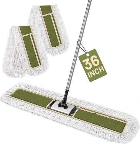 36" Commercial Dust Mop for Janitor: Wide Dust Broom Heavy Duty Industrial Floor Duster with 2 Large Pads for Hardwood Concrete Dry Floor Cleaning Gym Warehouse Sweeping in Kuwait