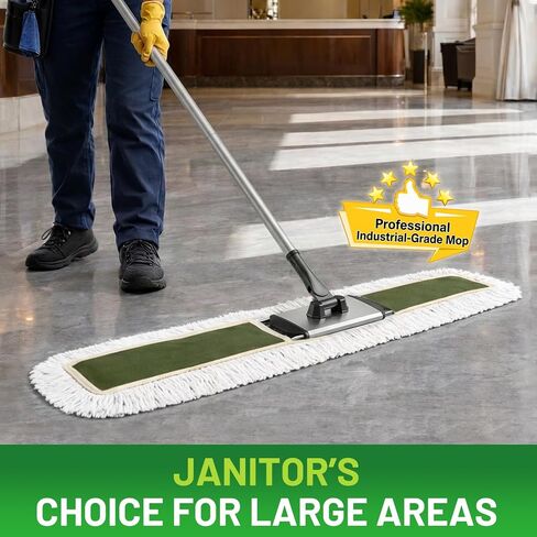 36" Commercial Dust Mop for Janitor: Wide Dust Broom Heavy Duty Industrial Floor Duster with 2 Large Pads for Hardwood Concrete Dry Floor Cleaning Gym Warehouse Sweeping in Kuwait