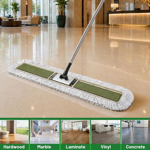 36" Commercial Dust Mop for Janitor: Wide Dust Broom Heavy Duty Industrial Floor Duster with 2 Large Pads for Hardwood Concrete Dry Floor Cleaning Gym Warehouse Sweeping in Kuwait