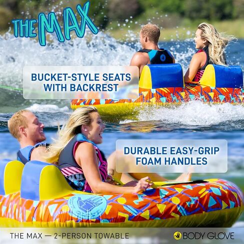 Body Glove The Max 2-Rider Towable Tube. Heavy-Gauge PVC Inflatable Boat Towable with Nylon Cover, Foam Handles & Quick Connect Tow Hook. 2026 Model in Kuwait