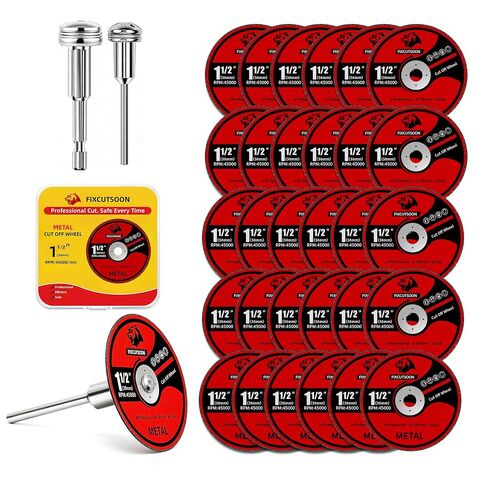 1-1/2 x 1/8 Rotary Tool Metal Fiberglas Reinforced Cutting Disc | Iron Ring Design Enhances Stability;32 pcs; Cutting Screws/Metal Plates/Thin wood/Aluminum/Plastic; With 1/8"& 1/4"Mandrels in Kuwait