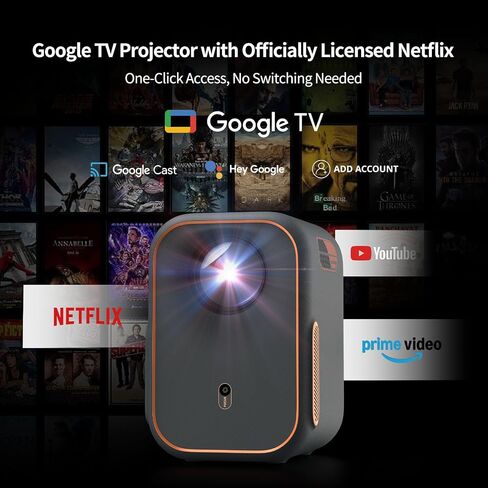 Wemax Projector ، Google TV Projector مع Netflix المرخص ، 400 ISO Lumens ، Projector Smart Movie 4K مع موقف قابل للتعديل ، 1080 بكسل مع WiFi و Bluetooth Home Theater Projector in Kuwait