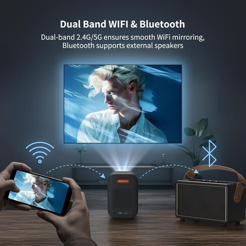 Wemax Projector ، Google TV Projector مع Netflix المرخص ، 400 ISO Lumens ، Projector Smart Movie 4K مع موقف قابل للتعديل ، 1080 بكسل مع WiFi و Bluetooth Home Theater Projector in Kuwait