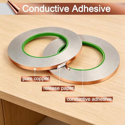 2 Pack 1/4 Inch X 262.47Ft Copper Tape Conductive Adhesive, Double-Sided Conductive Copper Foil Tape for EMI Shielding, Electrical Repairs, Stained Glass, Soldering & Crafting in Kuwait
