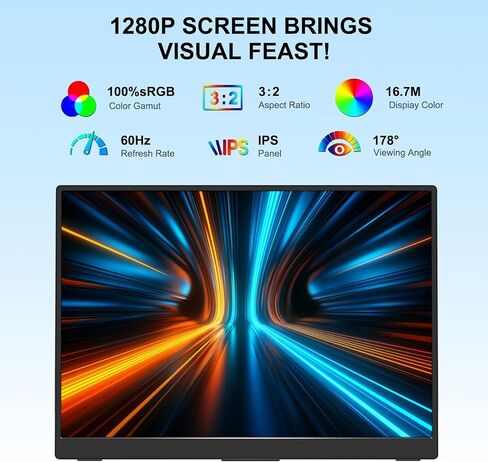 شاشة محمولة 10.5 '' 1920 * 1280 Ultra-Slim Mini 3: 2 ， USB C HDMI HDR شاشة محمولة للكمبيوتر المحمول/التبديل/الصفحة الرئيسية/السفر in Kuwait