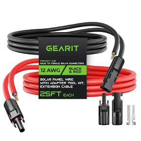 GearIT 10AWG Solar Extension Cable (20FT Black - 20Ft Red) Male to Female Solar Connectors with Adapter Tool Kit, Solar Panel Renewable Energy, 10 Gauge Pure Copper Extension Cord, 20 Feet
