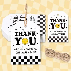 100Pcs One Happy Dude Thank You Gift Tags You' re Making Me One Happy Dude Hanging Label Tags with String for Small Business Graduation Baby Shower Birthday