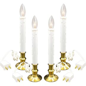 Window Candle Electric with Daily Timer, Heavy Metal Base Christmas Window Candle, UL Listed 1 Set Packing 1 Extra Replacement Bulb (Brush Brass)