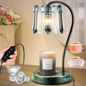Artcorner Candle Warmer Lamp with Timer & Dimmer, Electric Candle Warmer with 2 Bulbs, Ideal for Jar Candles, Marble Base and Glass Iampshade Retro Design (Green)