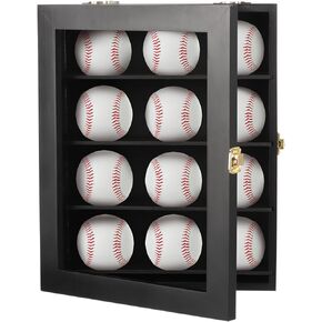 12 Wooden Baseball Display Case, Wall-Mounted Baseball Case, Display Cabinet for Baseballs, Baseball Shelf Holder, for Home Gym School