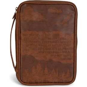 Wings of Eagles Scripture Natural Brown Thinline Vinyl Bible Cover with Handle
