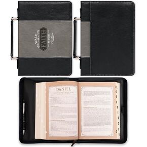 Christian Art Gifts Classic Two Color Bible & Book Cover for Men & Women: Walk by Faith - 2 Corinthians 5:7 Inspirational Scripture Verse Carry Case Accessory w/Pockets, Black & Gray w/Silver, Medium