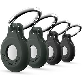4 Pack Air tag Case with Keychain Loop Ring Holder Compatible with Apple Air Tags, Anti-Lost Air tag Cover Accessories for Key-Ring, Backpack, Dog or Cat CollarBLACK Green