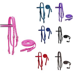 Tahoe Tack Plain Double Layer Nylon Padded Western Horse Headstall with Reins (Pink, Cob)